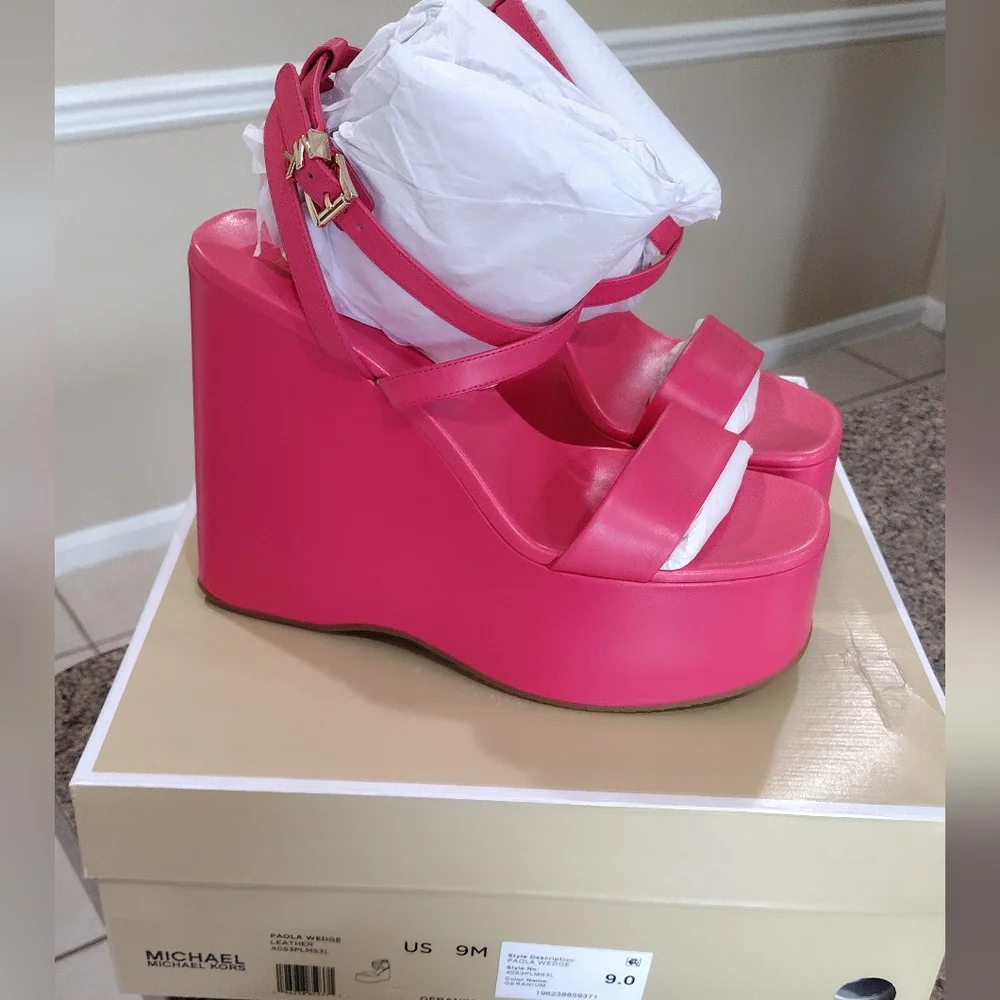 NWB Michael Kors Paola Leather Wedge Sandal - Picture 6 of 13